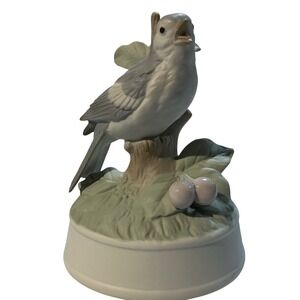 Vintage Singing Bird Music Box Home on the Range Porcelain Figurine